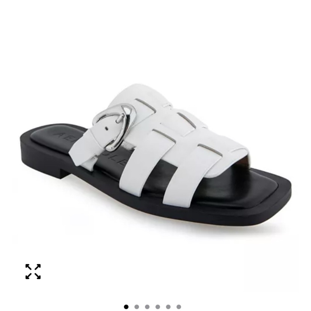 AEROSOLES White Slide Sandals with Buckle